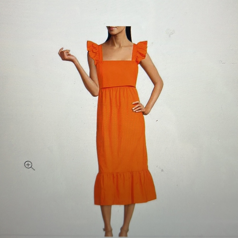 Adelyn Rae Sqaure Neck Cap Sleeve Cotton Ruffle Flounce Hem tie back midi dress
